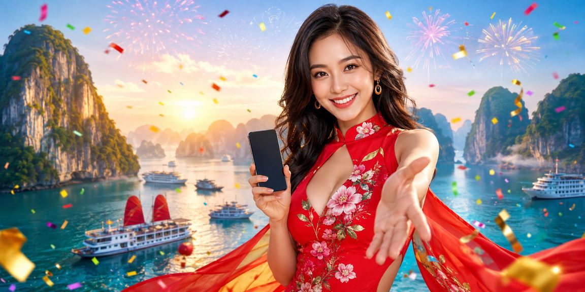 Khung cảnh vịnh Hạ Long với người dùng trải nghiệm casino mobile trong lễ hội